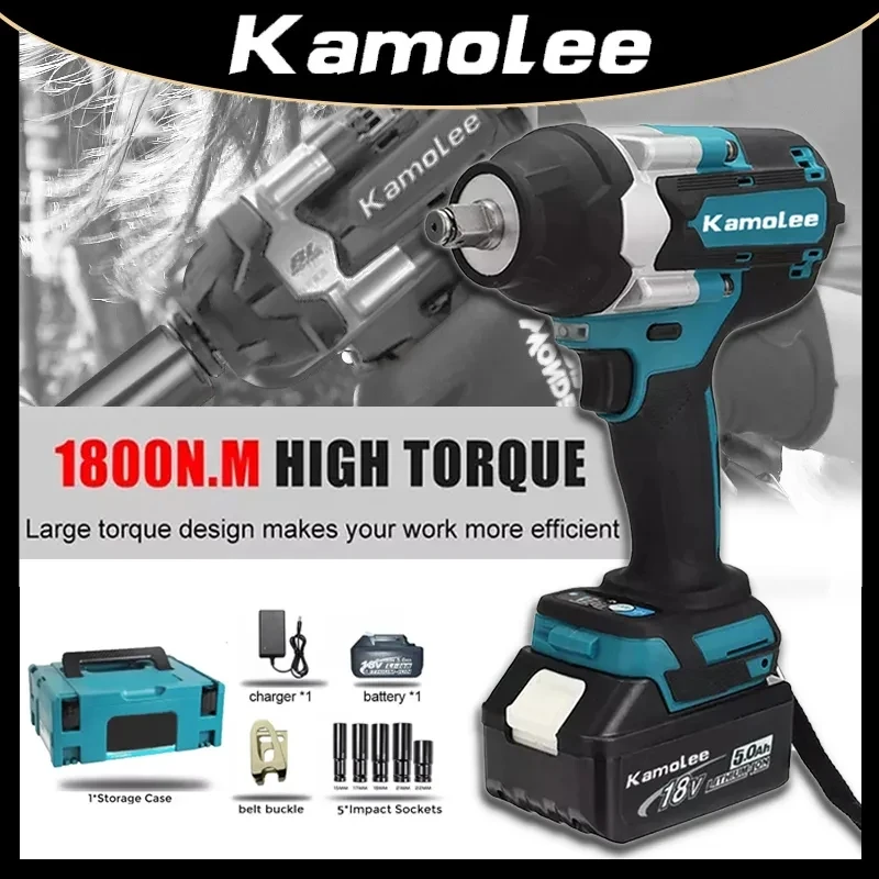 Kamolee 1800 N.M Torque DTW700 Brushless Electric Impact Wrench 1/2 In Lithium-Ion Battery