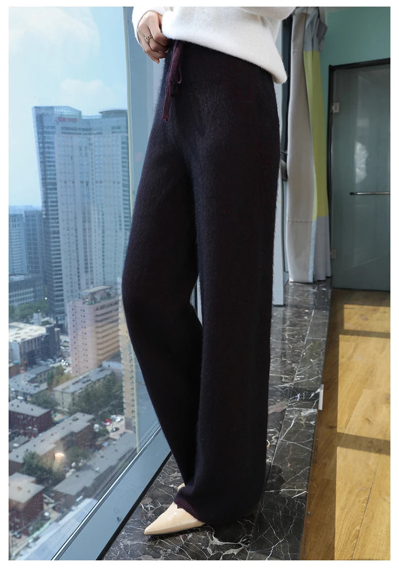 Neue High-End-Strickhose aus Nerz-Kaschmir mit weitem Bein für Herbst und Winter, hoch taillierte, vertikale, lockere Hose mit geradem Bein für Damen – Detail 24