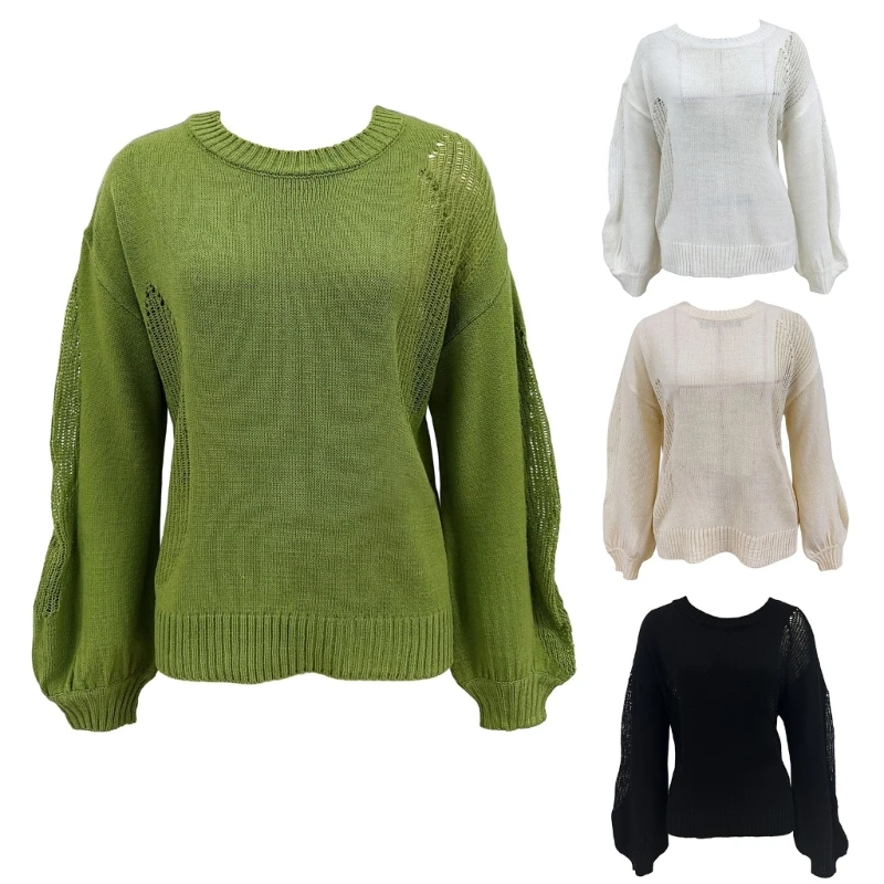 

Fashion Knitwears Women Spring Summer Long Sleeve Hollow Out Sweater Knit Tops