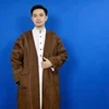 Winter Thicken Suede Men's Robe Cardigan Pocket Jubba Thobe Muslim Dress Kimono Coat Fleece Warm Kaftan Islam Clothing Eid Abaya