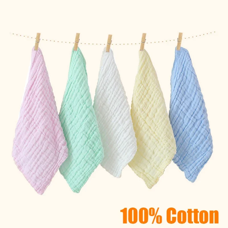 Baby Towel 5PCS Baby Bath Towel Cotton Muslin Squares 6 Layers Gauze Kid Facecloth Face Wash Wipe Hand Soft Newborn Stuff Handkerchief