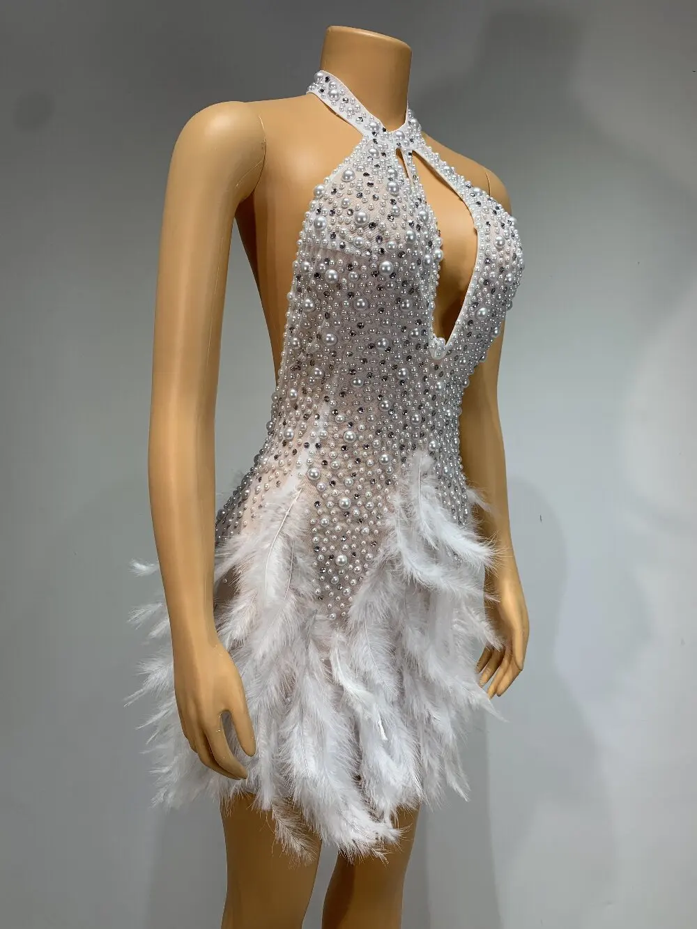 slim fit dress slacks Long Glitter Mermaid Prom Dress with Feather Straps Blue / 0 main image 0