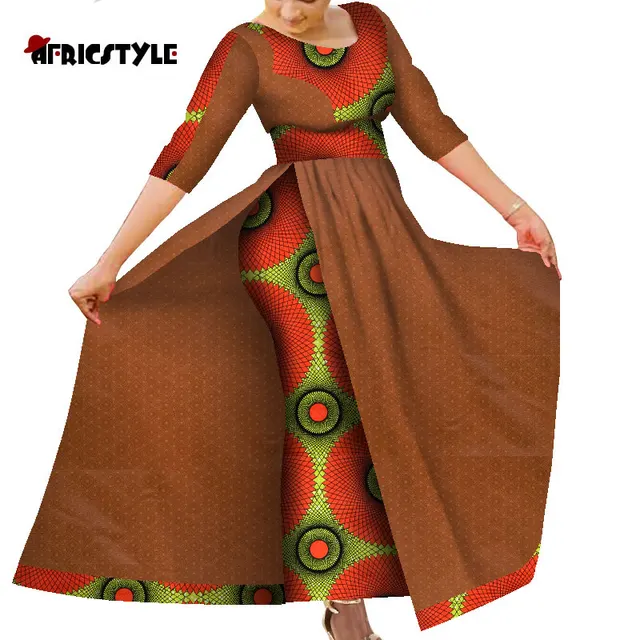 African Women's Dress Bazin Riche Traditional Ankara Print Lady Dress with Skin Fashion Robe Afrcaine Femme Lady Evening Gowns 5