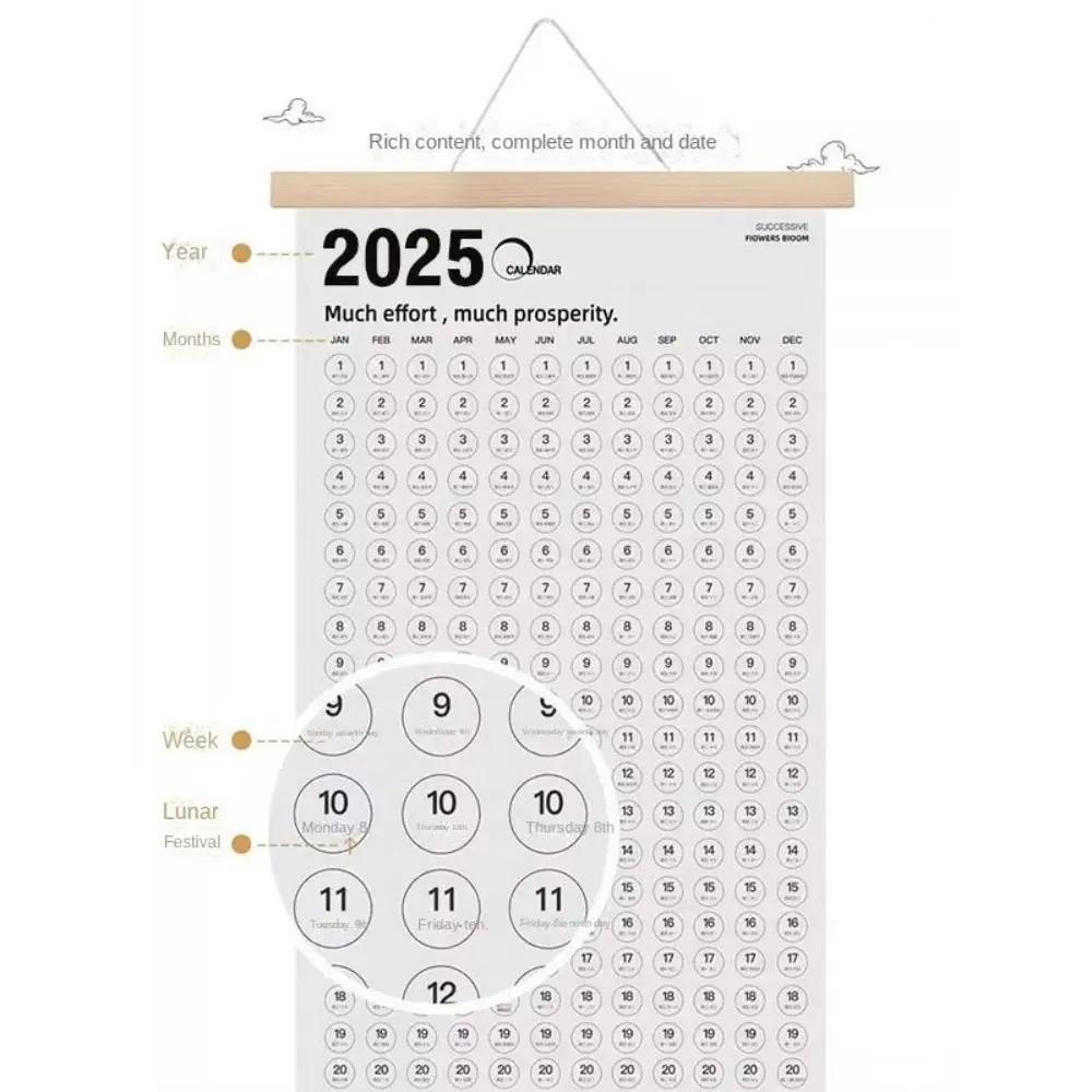 나무 프레임 벽걸이 달력 편리한 직사각형 2025 벽걸이 달력 종이 걸이형 자기 훈련 일정 플래너