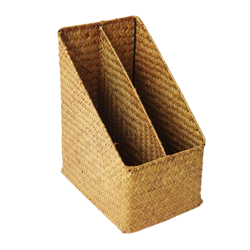 Woven Straw File Storage Basket Rattan Document ganizer Desk Bookshelf Holder Storage Baskets For Home Office Use 3