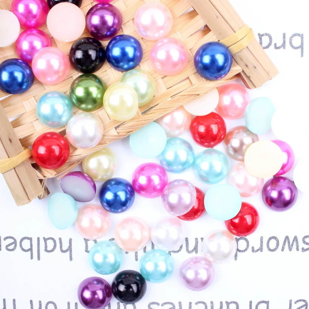 

14mm Half Round Pearls 50pcs Many Colors Flatback Round Shiny Glue On Resin Beads DIY Jewelry Nails Art Decorations