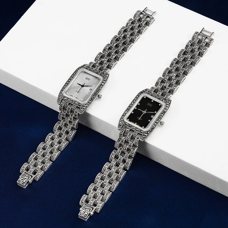 YYSUNNY Fashion S925 Sterling Silver Wrist Watch for Women Classic Rectangular Dial Personalized Jewelry Birthday Gift
