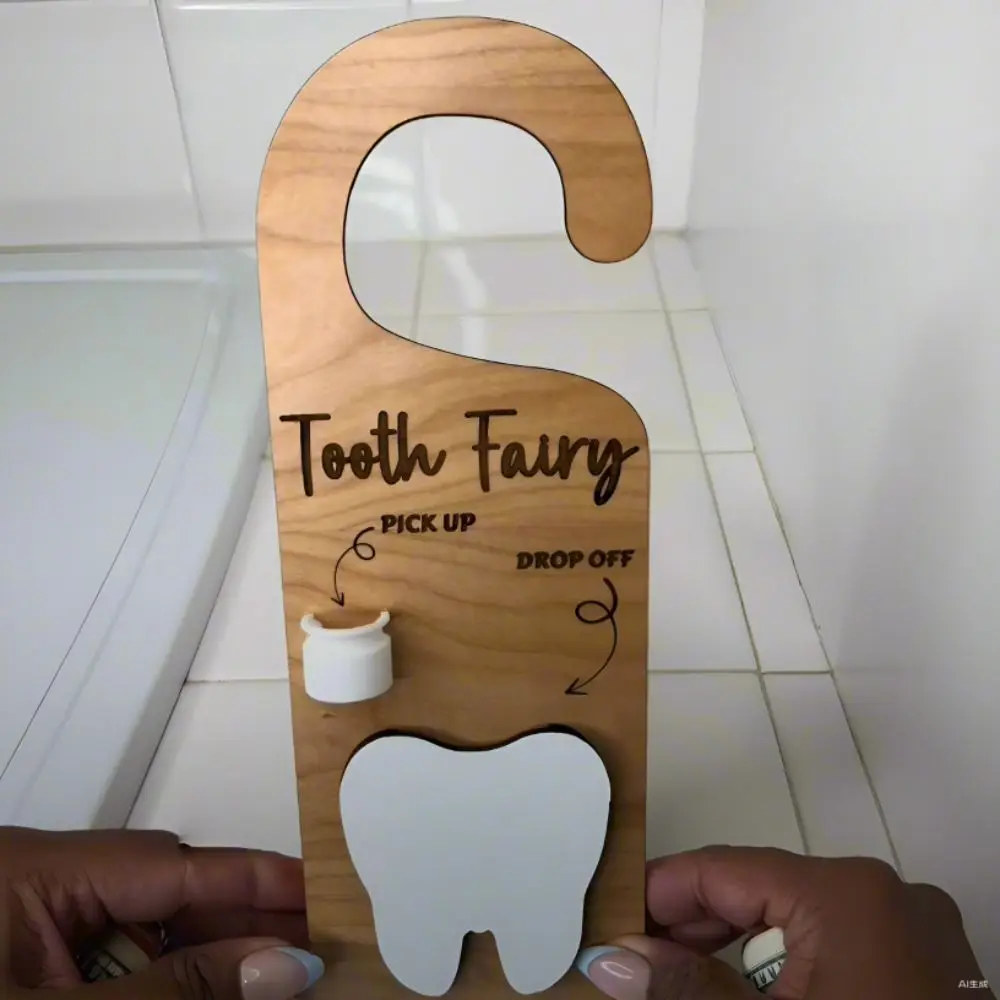 Wooden Tooth Door Hanger Encourages Tooth Care Decorative Tooth Keepsake Container Tooth Fairy Tooth Mouse Door Hanging Decor