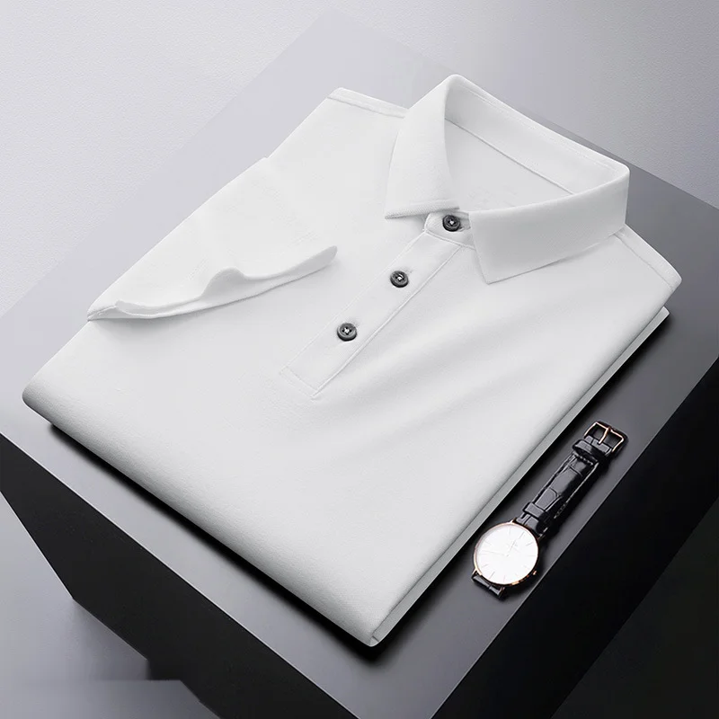 Tricou polo de vară cool pentru bărbați, culoare solidă, guler polo, afaceri casual, mânecă scurtă, tricou cu guler și mânecă jumătate_voghion.com