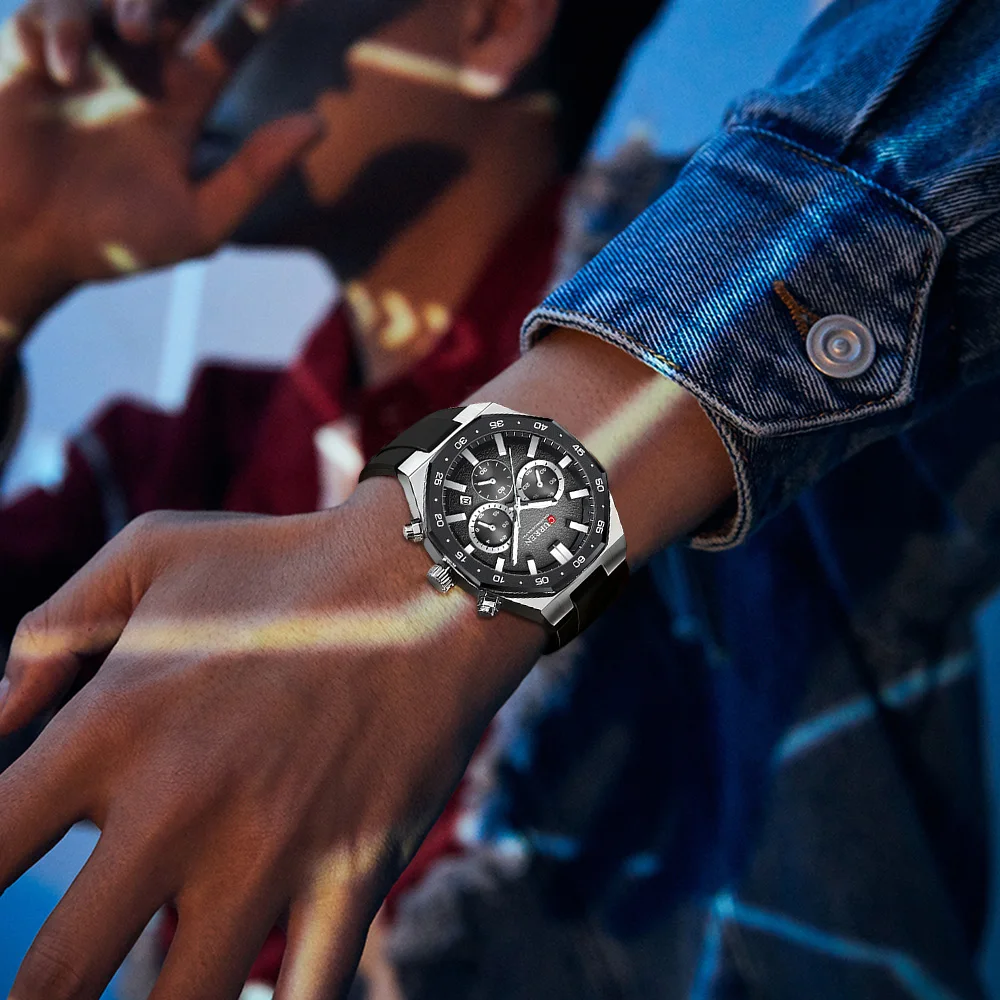 Men's Sports Chronograph Wristwatch With Black Silicone Band Auto Date Luminous Hands Light Quartz Watch For Men_voghion.com