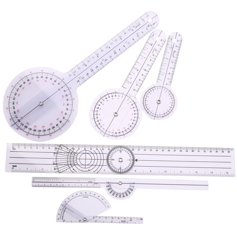 

6Pcs Spinal Ruler Spinal Finger Goniometer Protractors Multi-Ruler Angle 180/360 Degree Measuring Tool