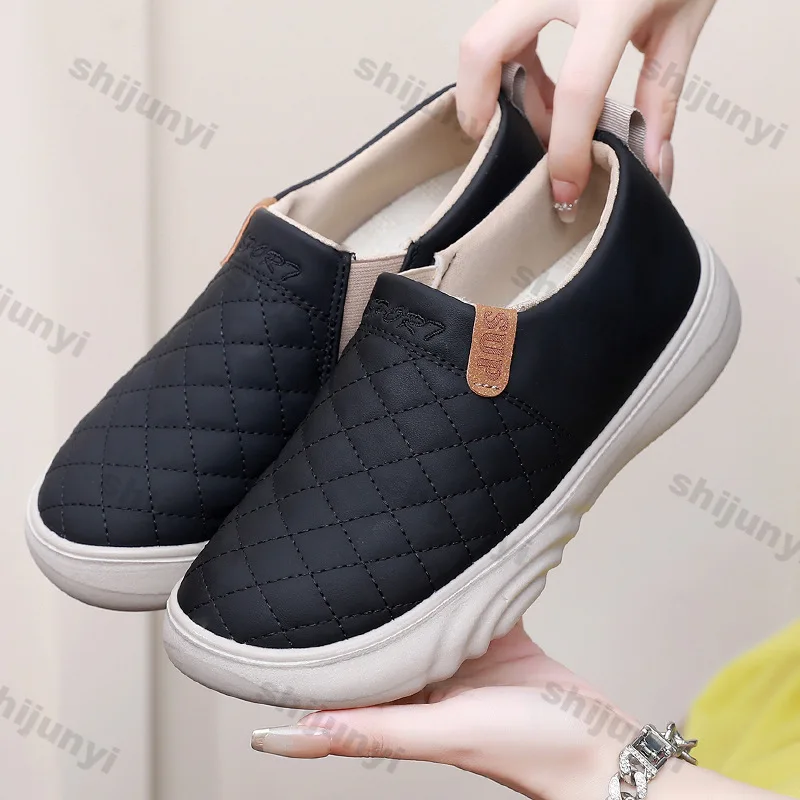 Women Lightweight Soft Sole Casual Sneakers Autumn Thick Leather Fashion Walking Shoes Woman Comfortable Non-slip Flats Loafers 4