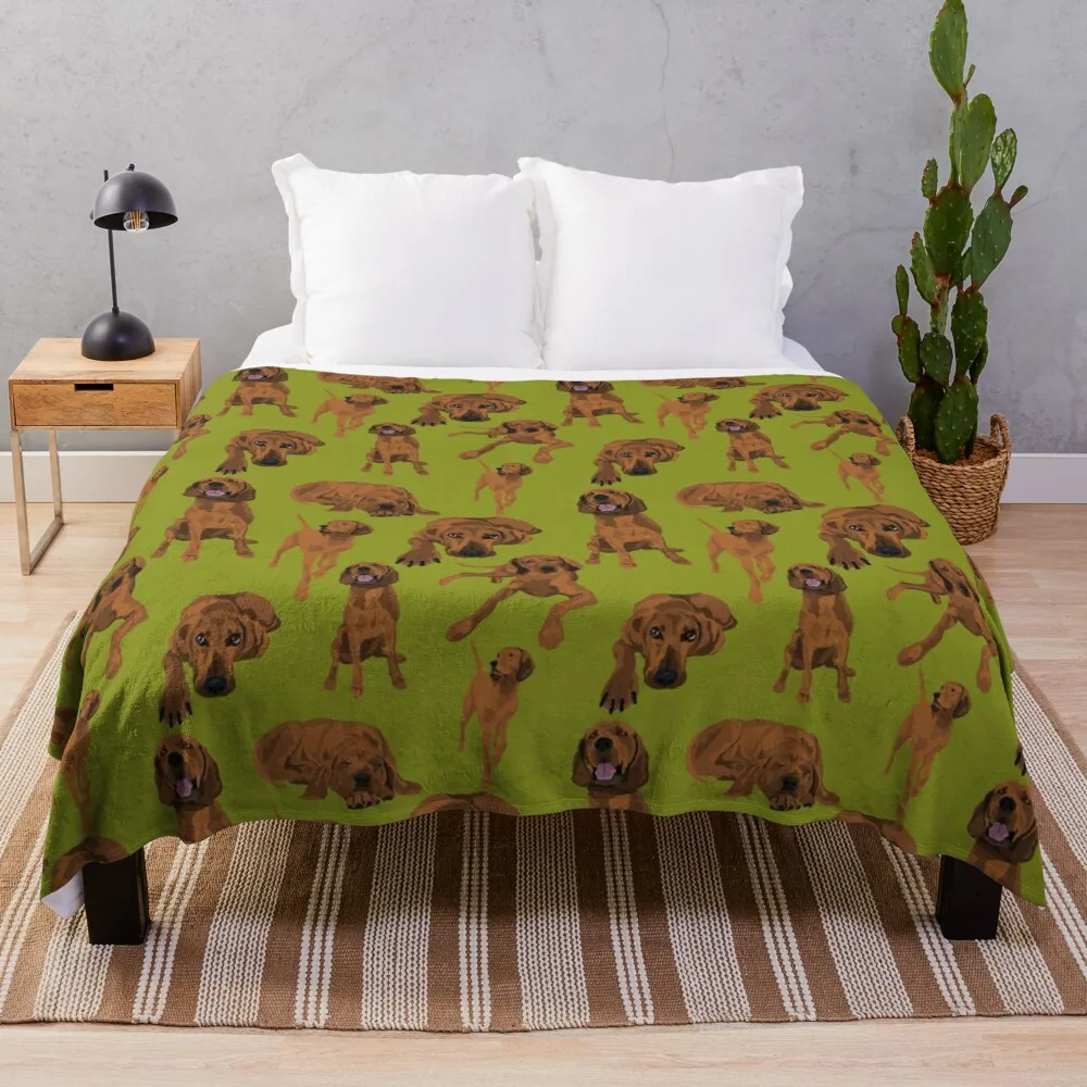 

Redbone Coonhound on Moss Throw Blanket Flannel Blanket