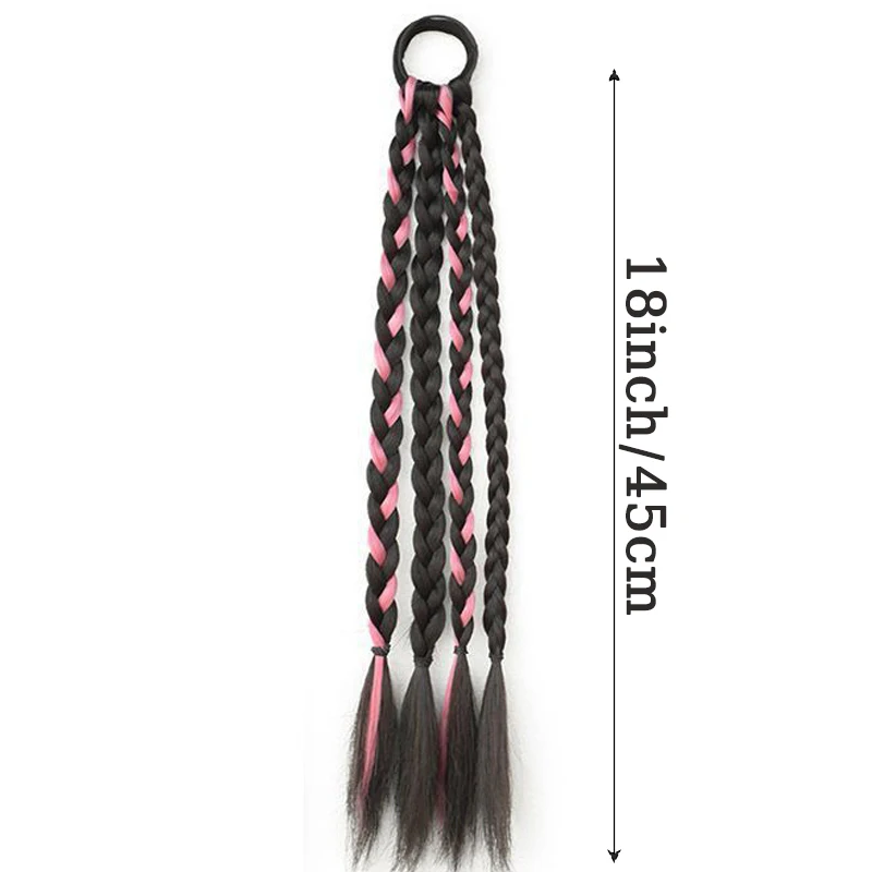 LUPU 2pcs Hair Pigtails Wig Synthetic Extensions Ponytail 18inch Highlighted Boxer Braids with Rubber Band False Women Hairpiece