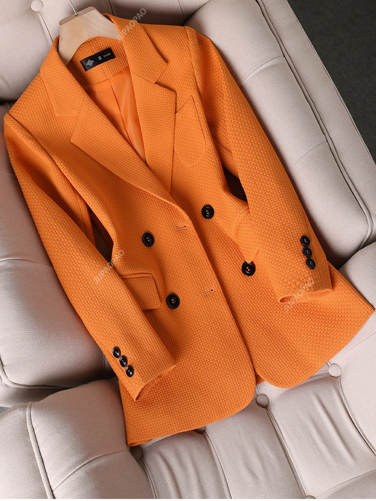 

Women Formal Blazer Ladies Female Orange Black Green Plaid Long Sleeve Single Breasted Work Wear Jacket Coat For Autumn Winter