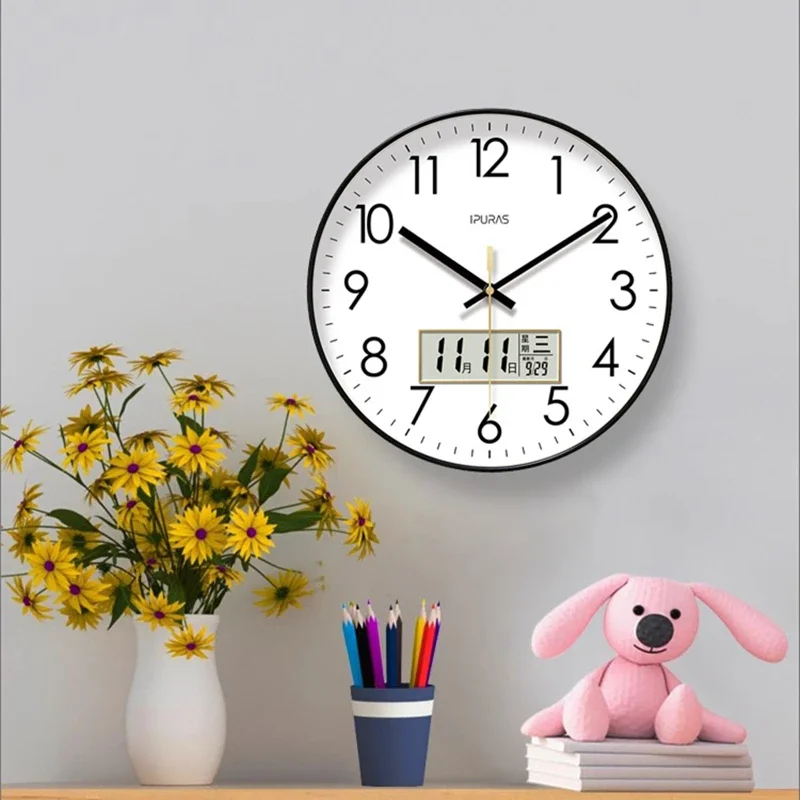 Modern Atomic Wall Clock Temperature Digital Calendar Analog Silent Wall Clock Round Non-Ticking Wall Clock for Office Bedroom - 6