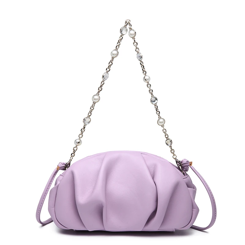 thumbnail image 1 of Bolso tipo cartera para mujer con pulsera de perlas de cuero de primera calidad y concha plegada, 1 of 4