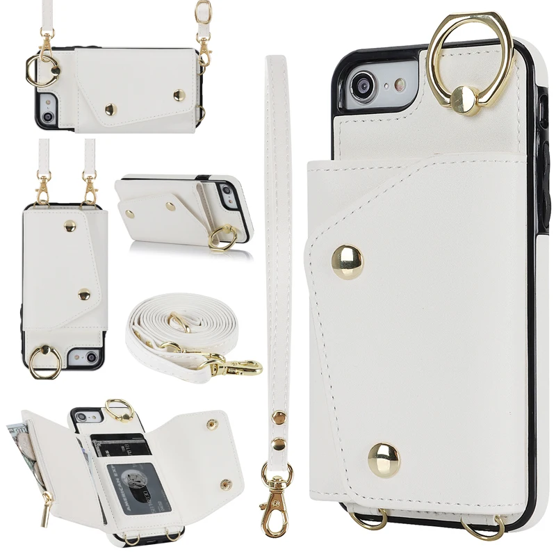 ELVEV Soft PU Leather Zipper Wallet Phone Case with Card Holder, Shockproof Durable Shell and Strap