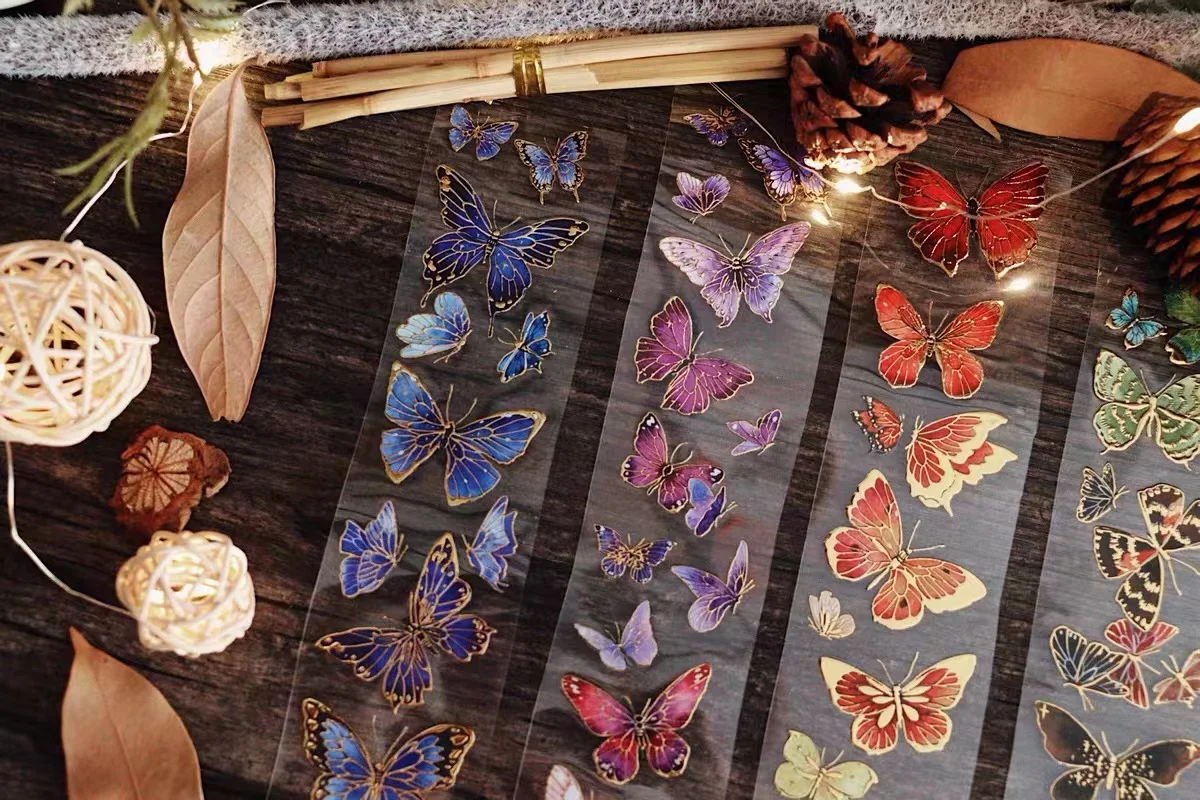 

Vintage Butterfly Dancing Gold Laser Shiny PET Tape Planner DIY Card Making Scrapbooking Plan Decorative Sticker
