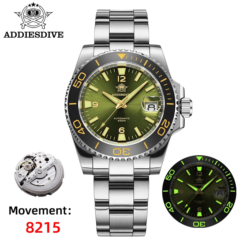 ตัวเลือกสินค้า นาฬิกาดำน้ำผู้ชาย ADDIESDIVE 8215 กระจกแซฟไฟร์ AR เซรามิค BEZEL กันน้ำ 200 เมตร สแตนเลส