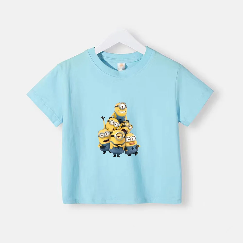 thumbnail image 1 of Camiseta de verano 100 % algodón para adolescentes, camisetas para niños con estampado sencillo de Minions de dibujos animados, camisetas de cuello redondo para bebés, ropa de manga corta para niños y, 1 of 5
