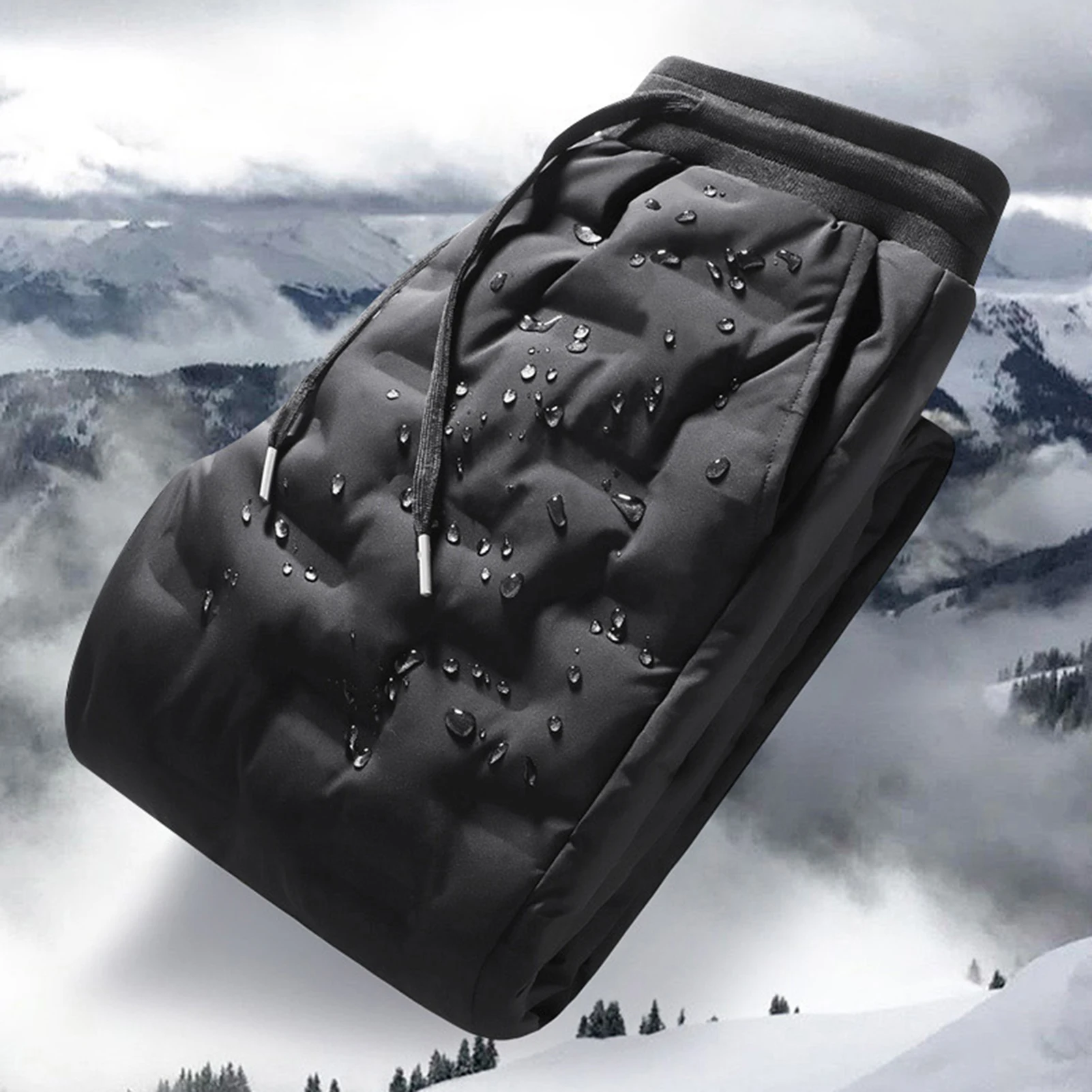 Mens Winter Pants Relaxed Fit Thicken Cotton Padded Windproof Snow Pants Daily Shopping Wear