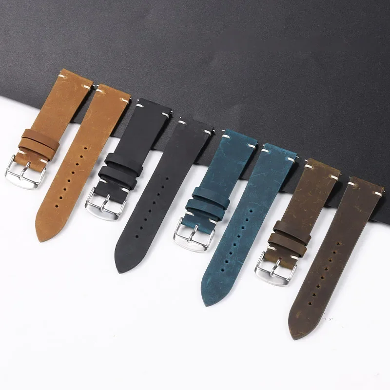 Handcrafted Vintage Leather Watch Band with Handmade Stitching