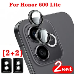 Gradient Camera Lens Protector Glass Set with Metal Ring - Full Cover Lens Protection - Honor 600 Lite (BlackX2)
