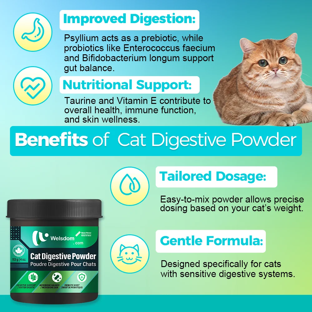 Cat Digestive Powder Natural Digestive Health Support for Cats Improve Gut Health and Digestion