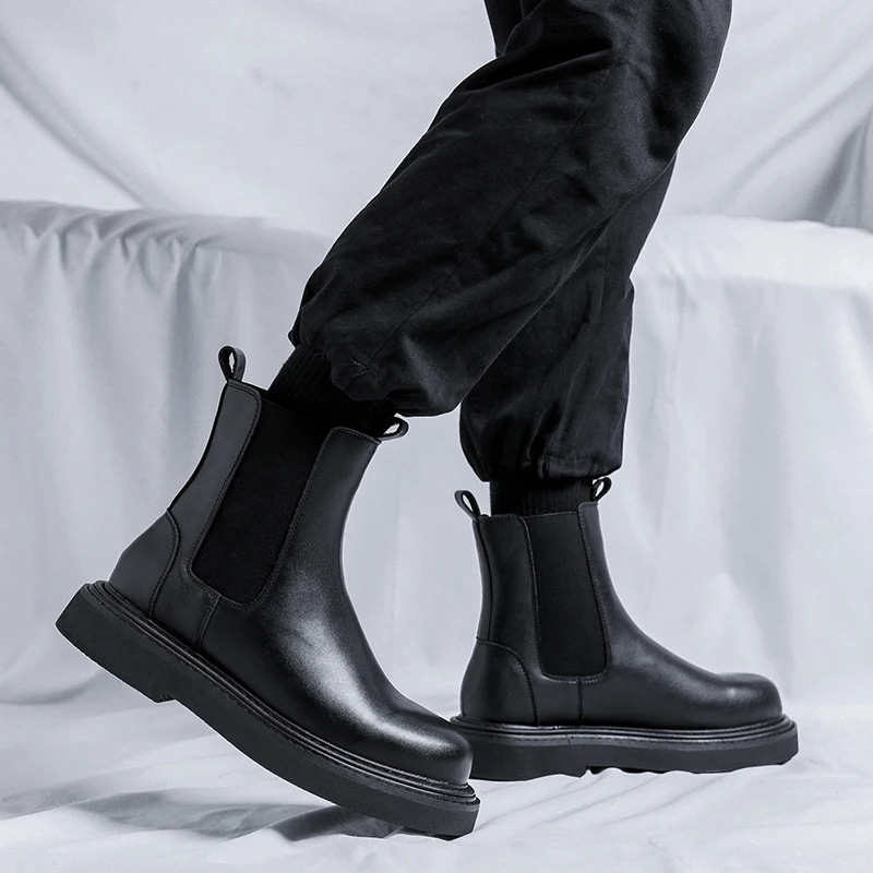 new spring and fall British style thick bottom casual fashion mid-top Chelsea boots