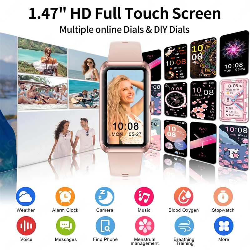2025 New Smartwatch 1.47-inch Blood Oxygen Heart Rate Sleep Health Monitoring Information Push Multi Sports Band Watch Bracelet 5