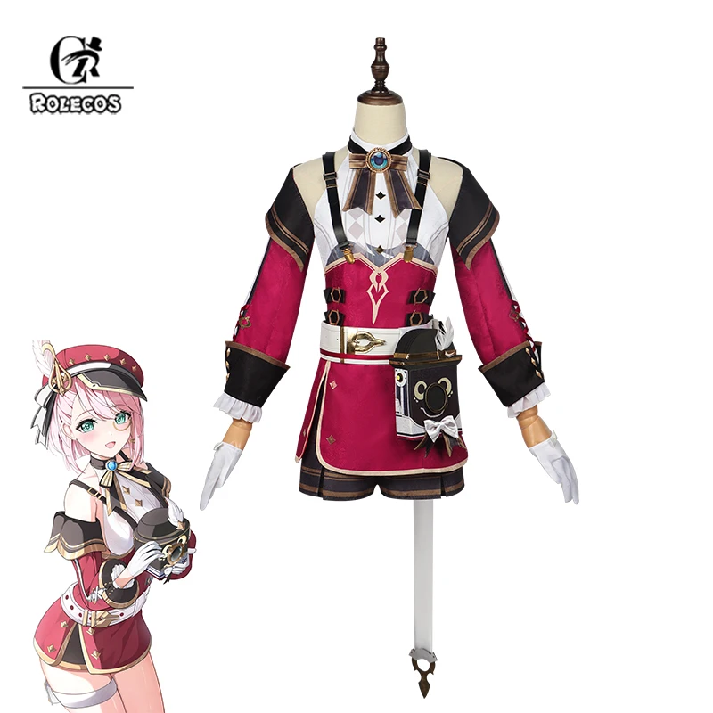 

ROLECOS Charlotte Cosplay Costume Game Genshin Impact Fontaine Reporter Charlotte Dress Halloween Women Party Role Play Outfit