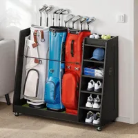 Wooden Large Golf Bag Storage Rack Holder for Garage Fit 3 Golf Bags Organizer 1