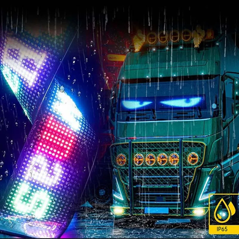 Devil Eyes - Luce per auto e camion, luce dinamica a LED per auto, display a LED flessibile programmabile, controllo tramite app, testo a scorrimento personalizzato e animazioni per auto, feste, bar