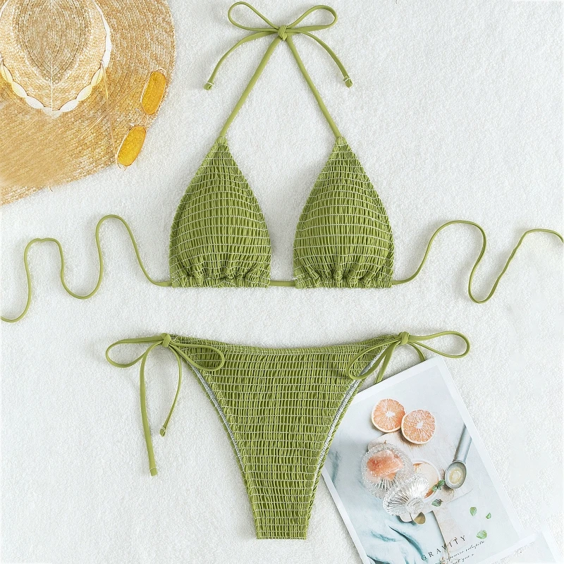 

Сплошной зеленый сексуальный комплект купальников, небольшой чехол на грудь, купальный костюм с запахом и заниженной талией, со