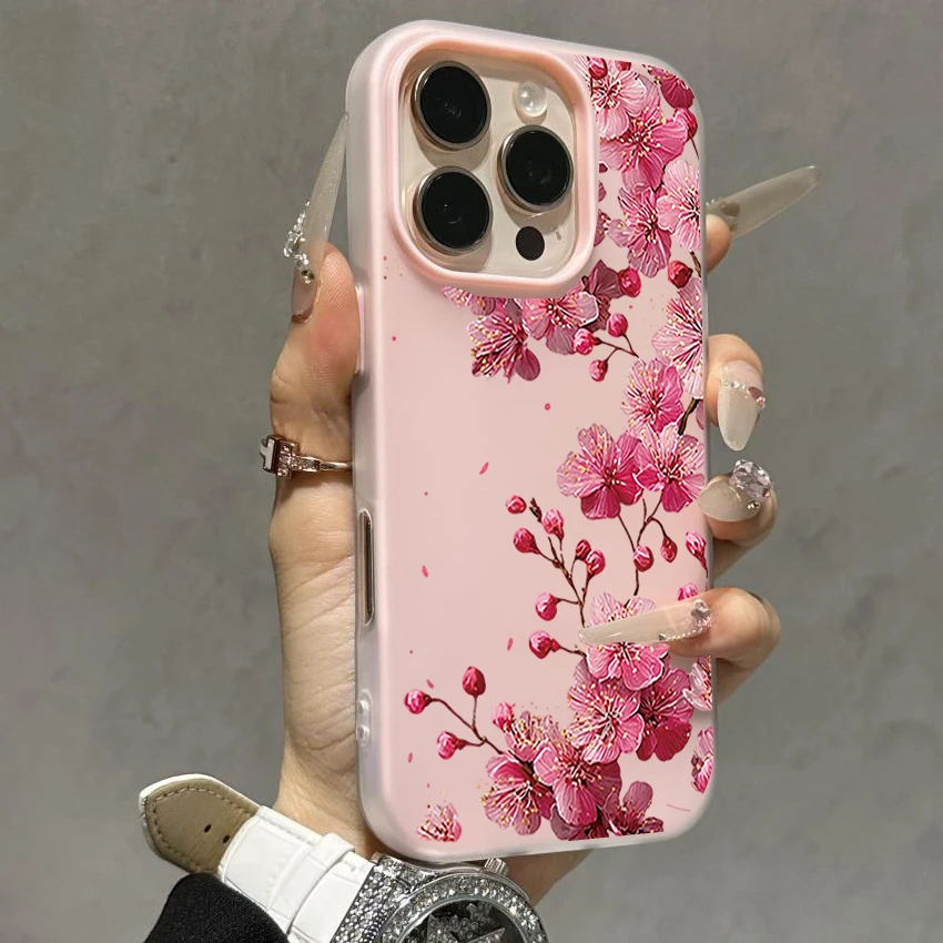 Green Leaves & Pink Floral Candy Matte Phone Case Cover – 2 in 1 Design