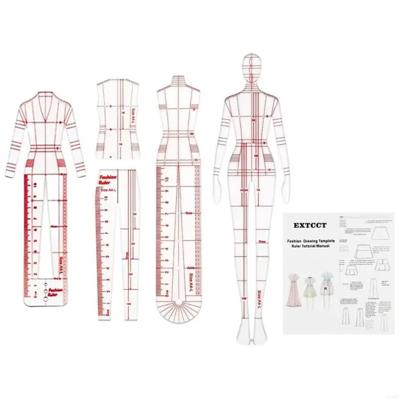 4 Pcs Mannequin Sewing Template Ruler Fashion Sketching Rulers 85AC
