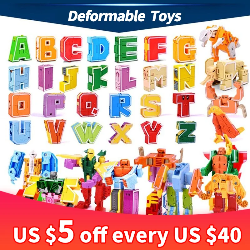 

26 Letter A-Z Alphabet Robot Animal Dinosaur Warrior Deformation Action Figures Transformation Toy Kid with Original Box