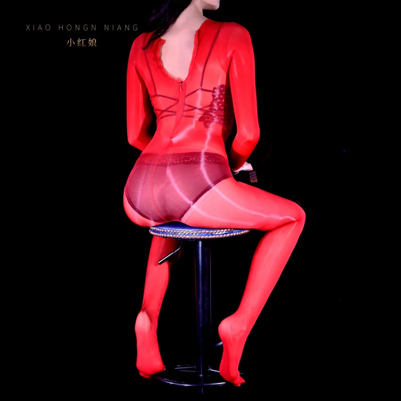 

Little Hongniang 912-Pin body stockings Horse Oil Socks Open Large Size Sexy Full Shiny Zipper Black Si