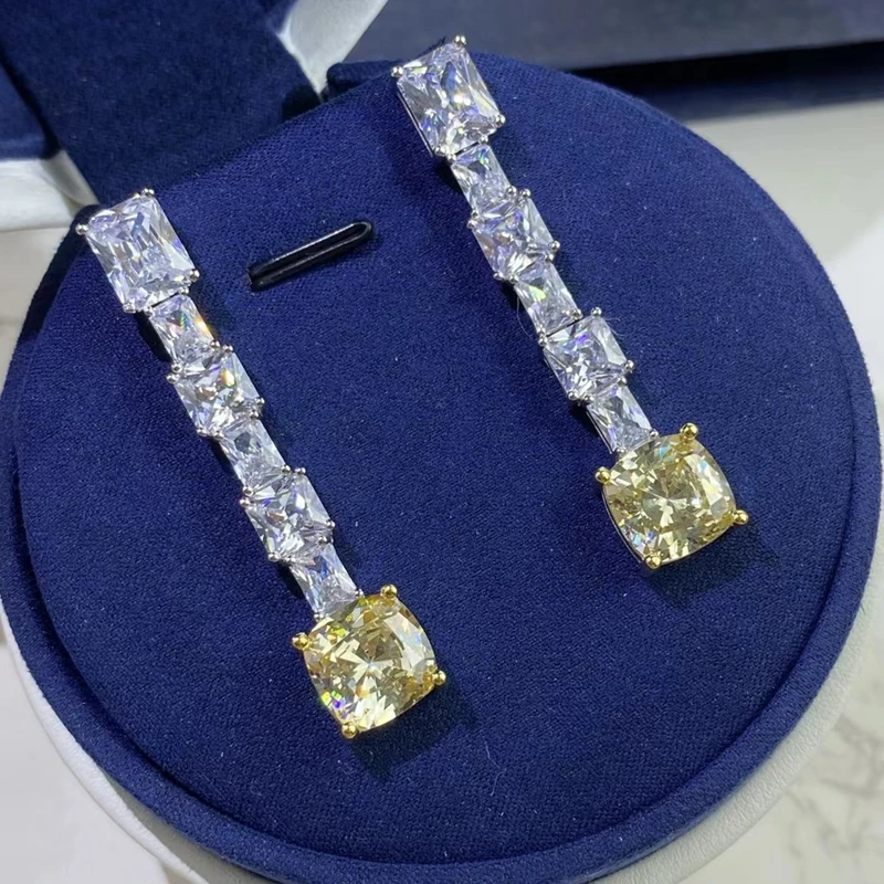 

Женские серьги-каффы из серебра 925 пробы, с желтым квадратным цирконием