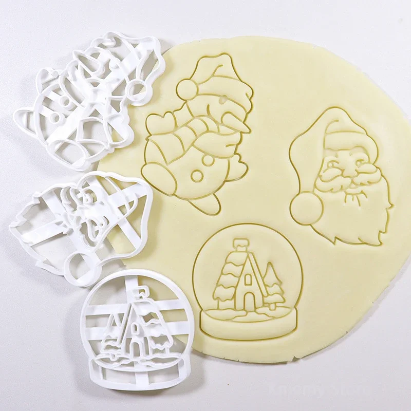 Cookie Embosser Mold Fondant Stamp Cake Decorating Tools Christmas Cartoon 3D Santa Claus Snowman Crystal Ball Baking