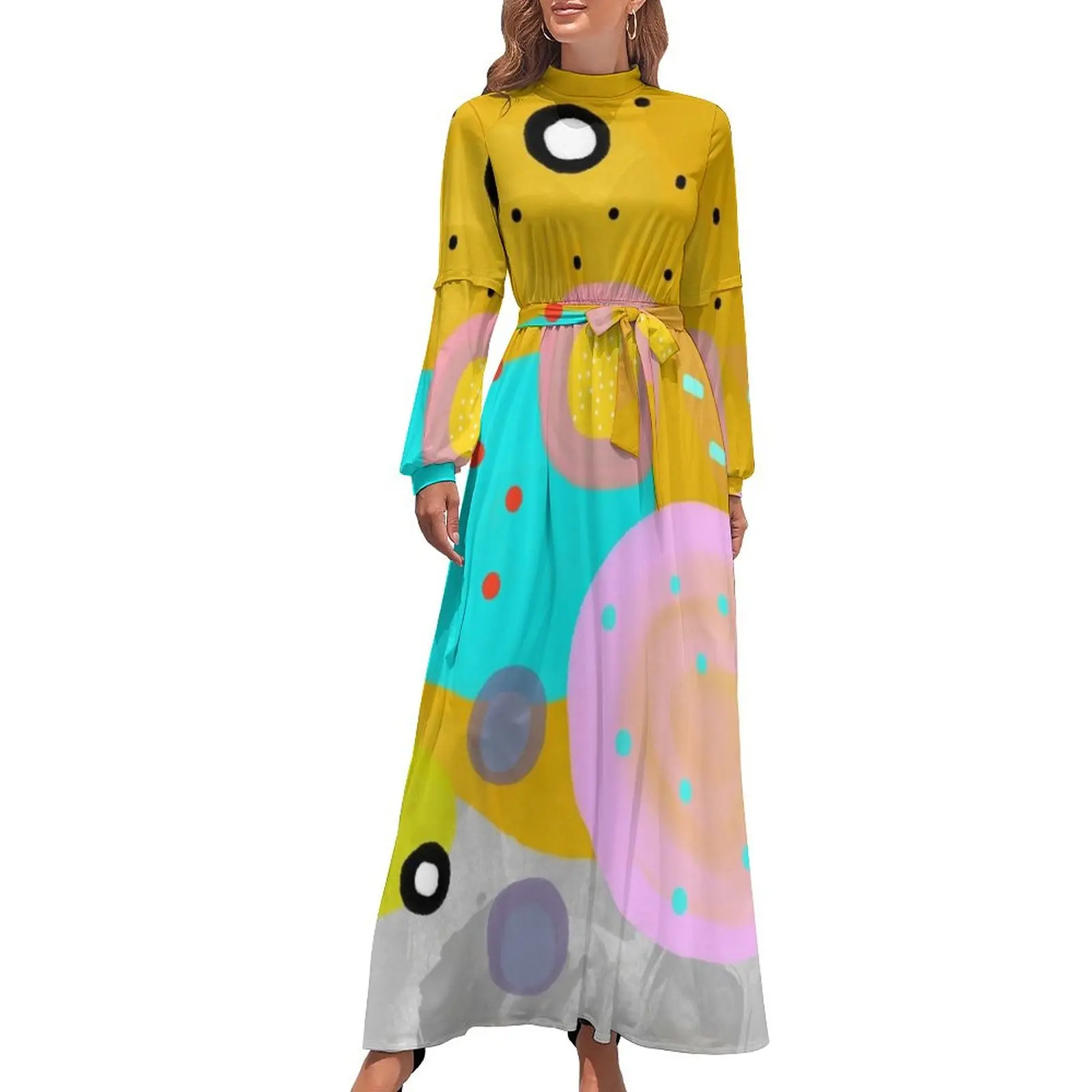 thumbnail image 1 of Vestido largo de arte abstracto amarillo vestidos de fiesta ropa de verano para mujer 2024 Vestido de mujer vestido morado, 1 of 5