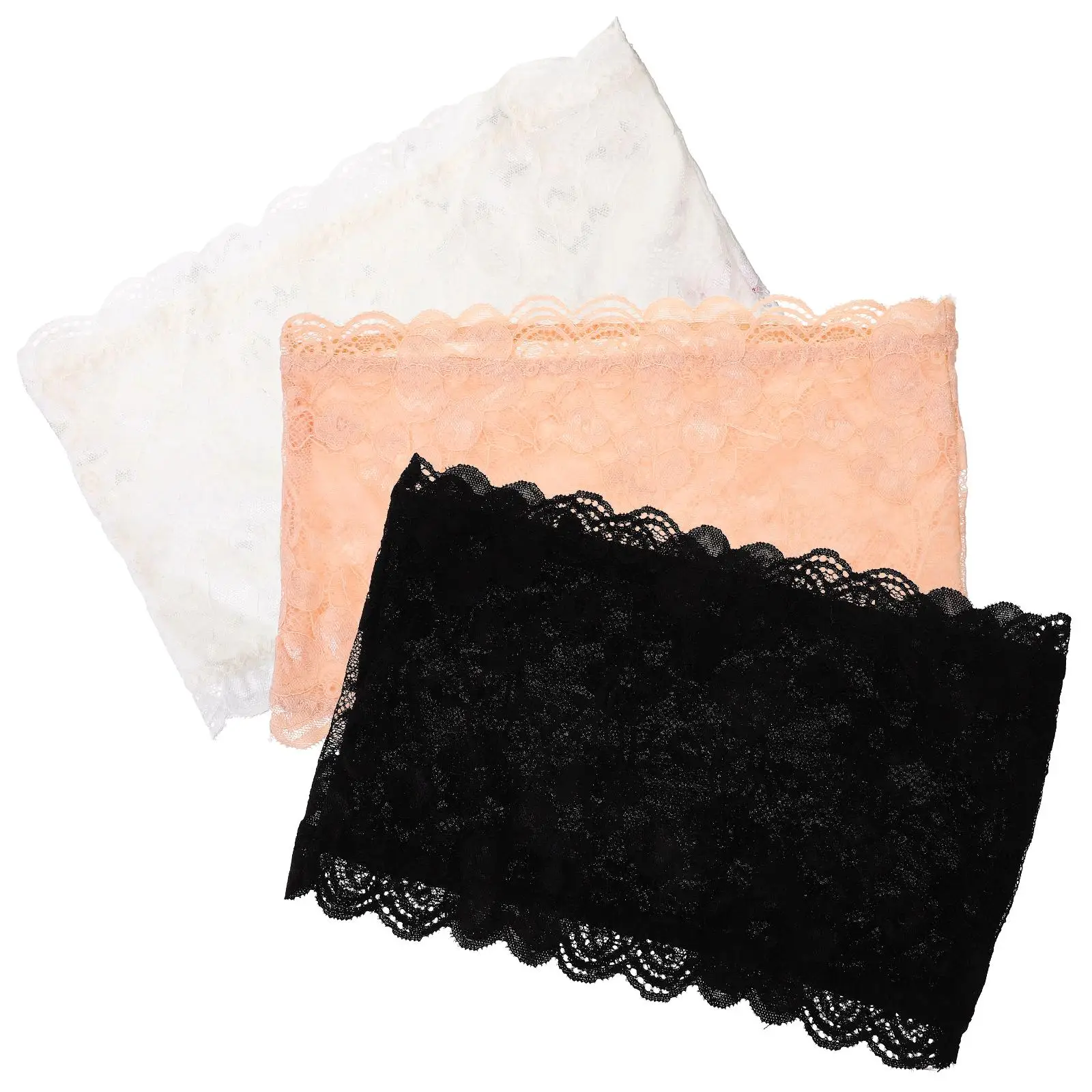 3Pcs Anti-exposure Bandeau Bras Lace Tube Strapless Invisible PushUp Bralette summer Intimates wear