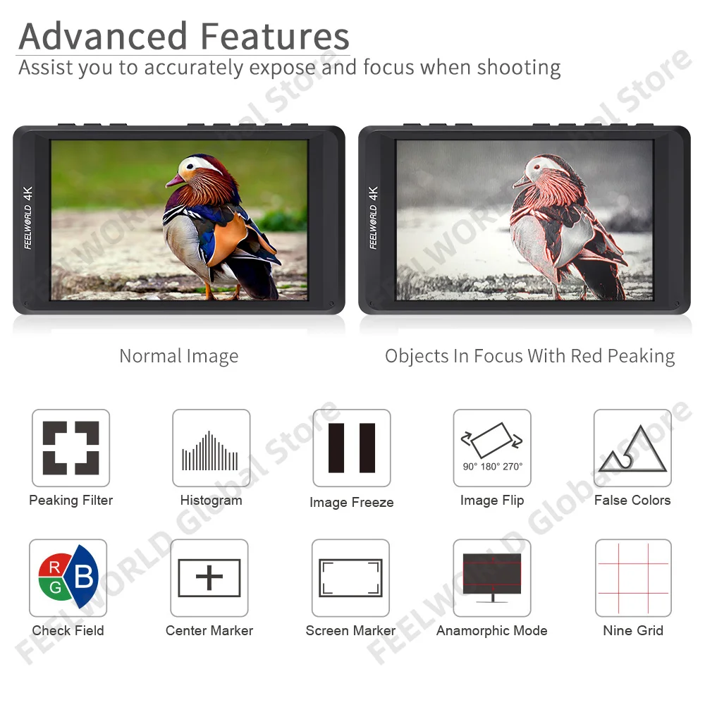 FEELWORLD FW450 4.5 Inch DSLR Camera Field Monitor HD Video Assist IPS 1280x720 4K HDMI Input Output with Sunshade
