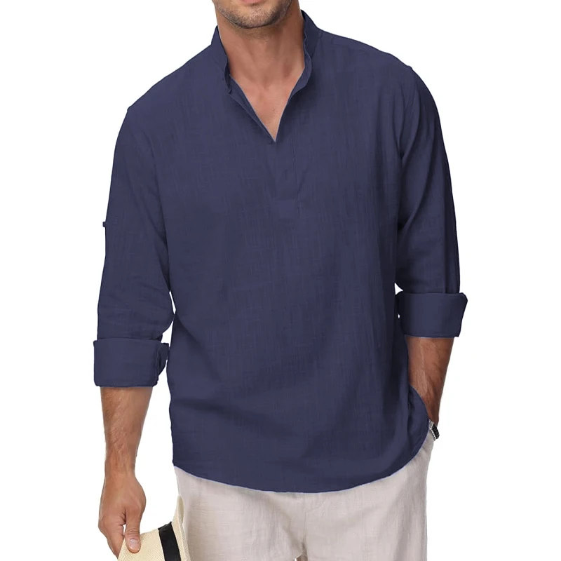 Animal Game Cotton Linen T-Shirts for Men Lightweight Casual Long Sleeve Shirt Henley Beach Hawaiian Top Shirts for Man Work Tee