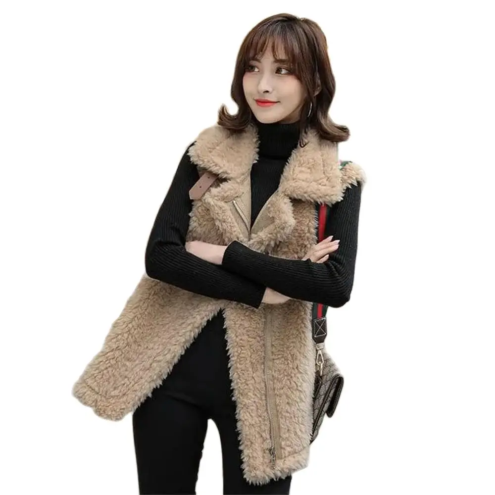 

Fashion Warm Fur Vest For Women Elegant Sleeveless Turndown Collar Jackets 2024 Winter Chic Casual Faux Leather Waistcoat Vests