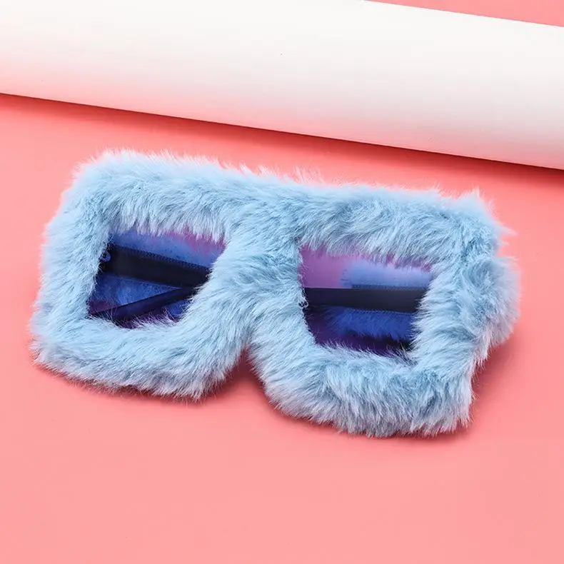Übergroße Plüsch-Sonnenbrille, Y2K, flauschige Sonnenbrille mit quadratischem Rahmen, trendige Neuheitsbrille, Winterbrille, Weihnachten, Halloween, Party