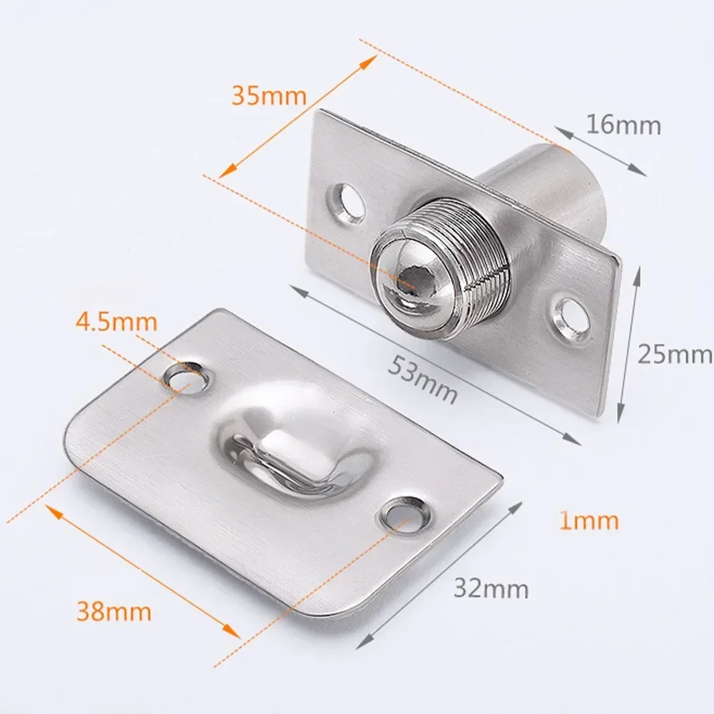 Door Latch Adjustable Roller Ball Door Spring Catch Lock Stainless Steel Internal Latch Set Cabinet Gate Door Latch +Screws Hardware