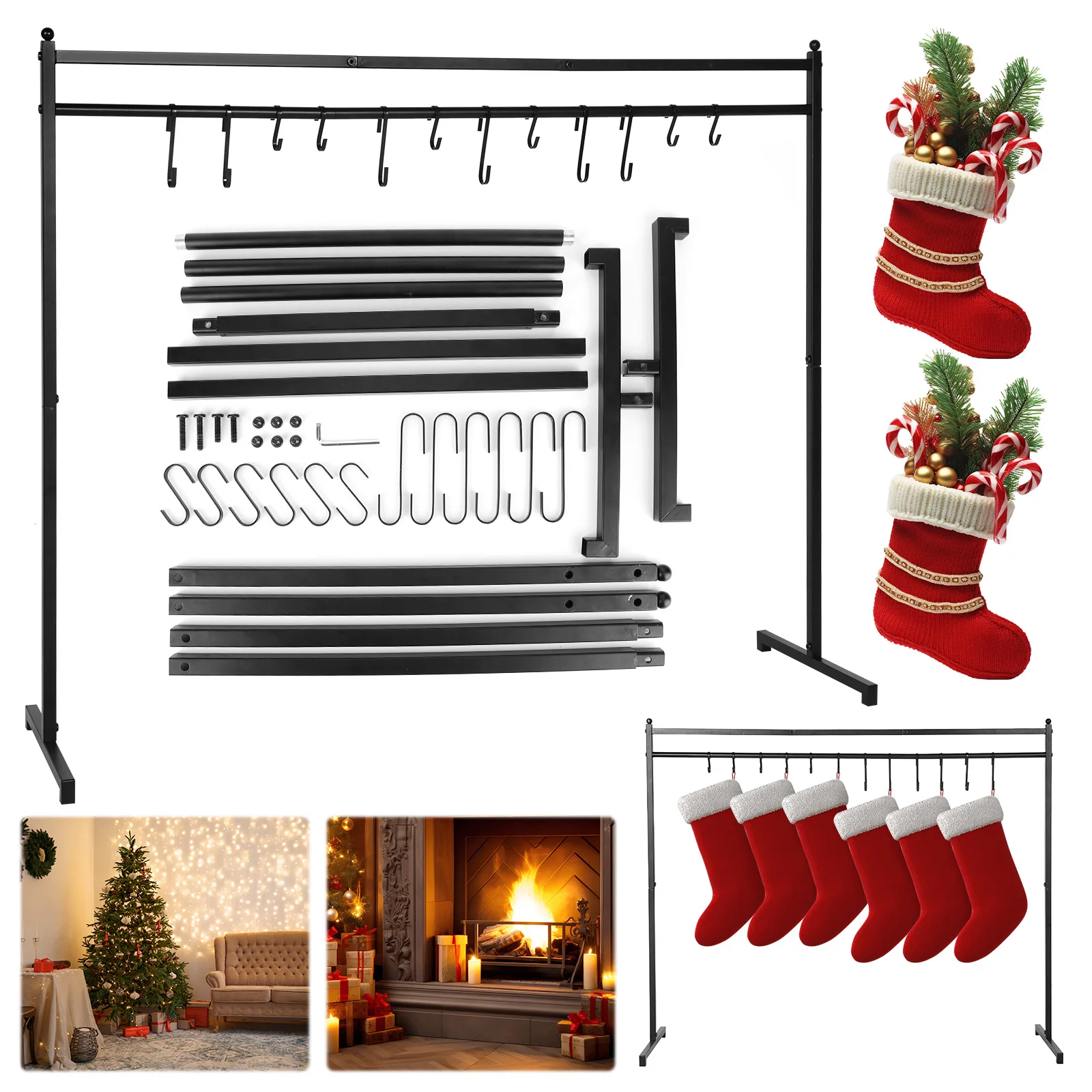 Christmas Metal Holiday Decor Hanger with 12 Hooks Floor-Standing Stocking Stand Floor Metal Stocking Hangers for Home Floor