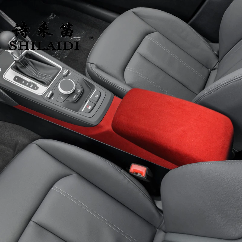 

Замшевая кожаная оболочка для автомобиля ABS для Audi Q2 2018-2022, Стайлинг автомобиля, центральная консоль, подлокотник для поддержания порядка, декоративная наклейка для панели